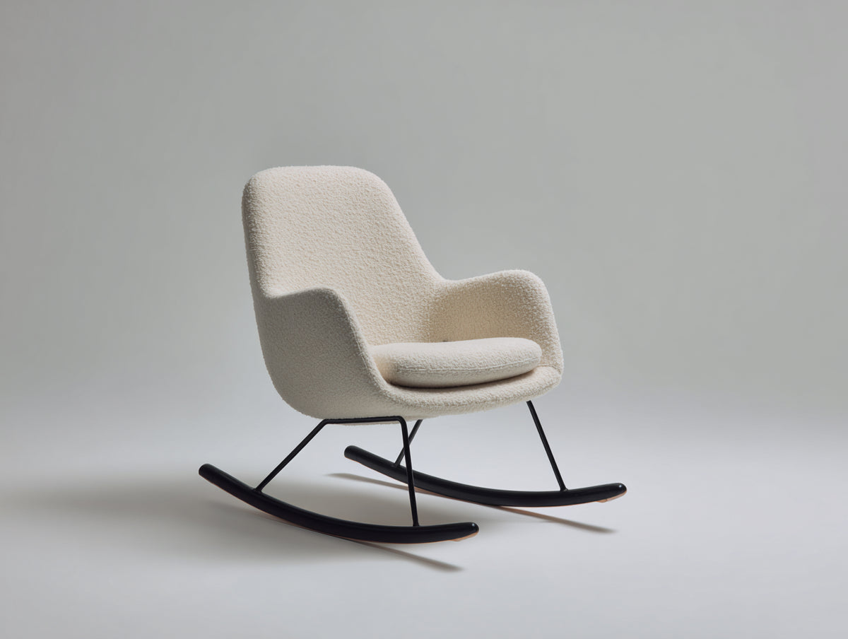 Fauteuil à bascule - tissu bouclé - métal - bois - 84 x 70 x 91 cm - écru-noir - style moderne minimaliste