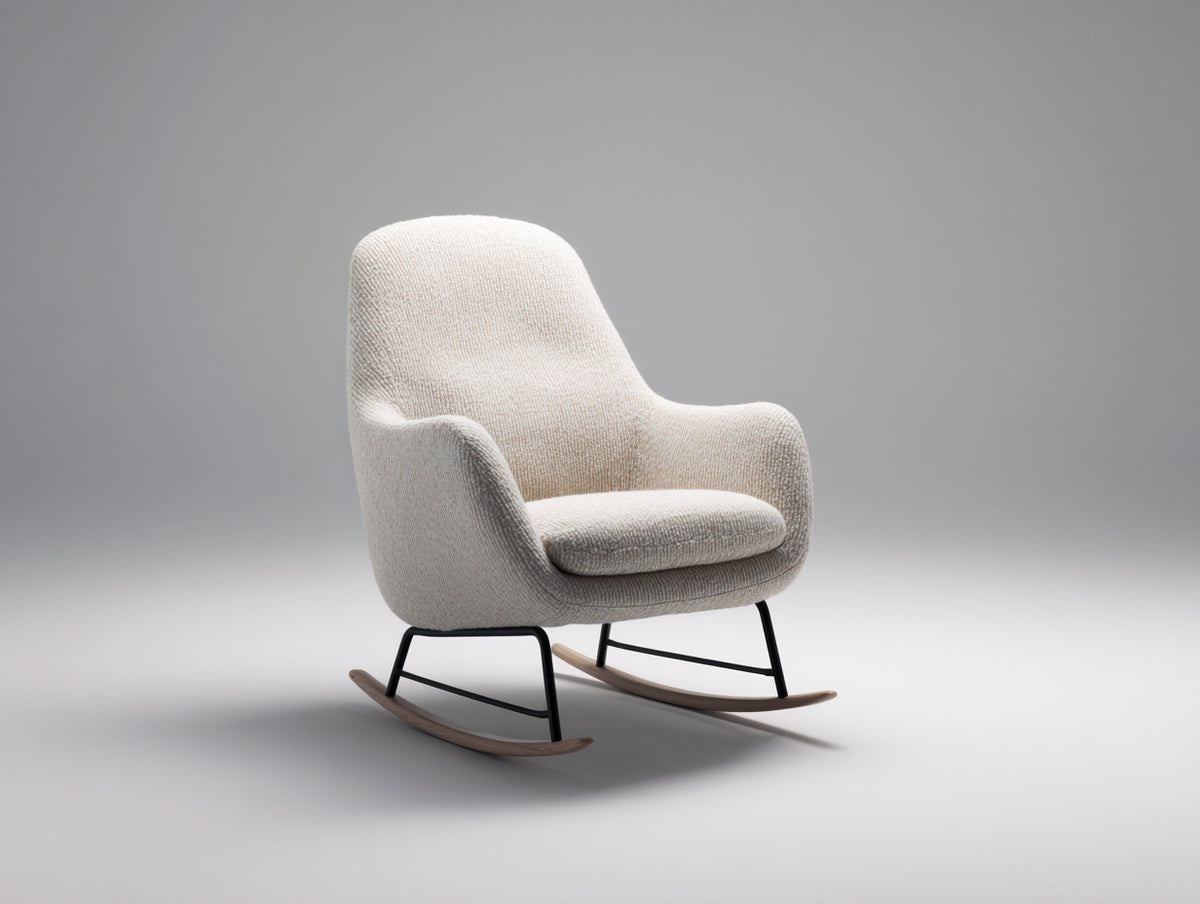 Fauteuil à bascule - tissu texturé - métal - bois - 82 x 71 x 90 cm - écru-bois clair-noir - style scandinave contemporain
