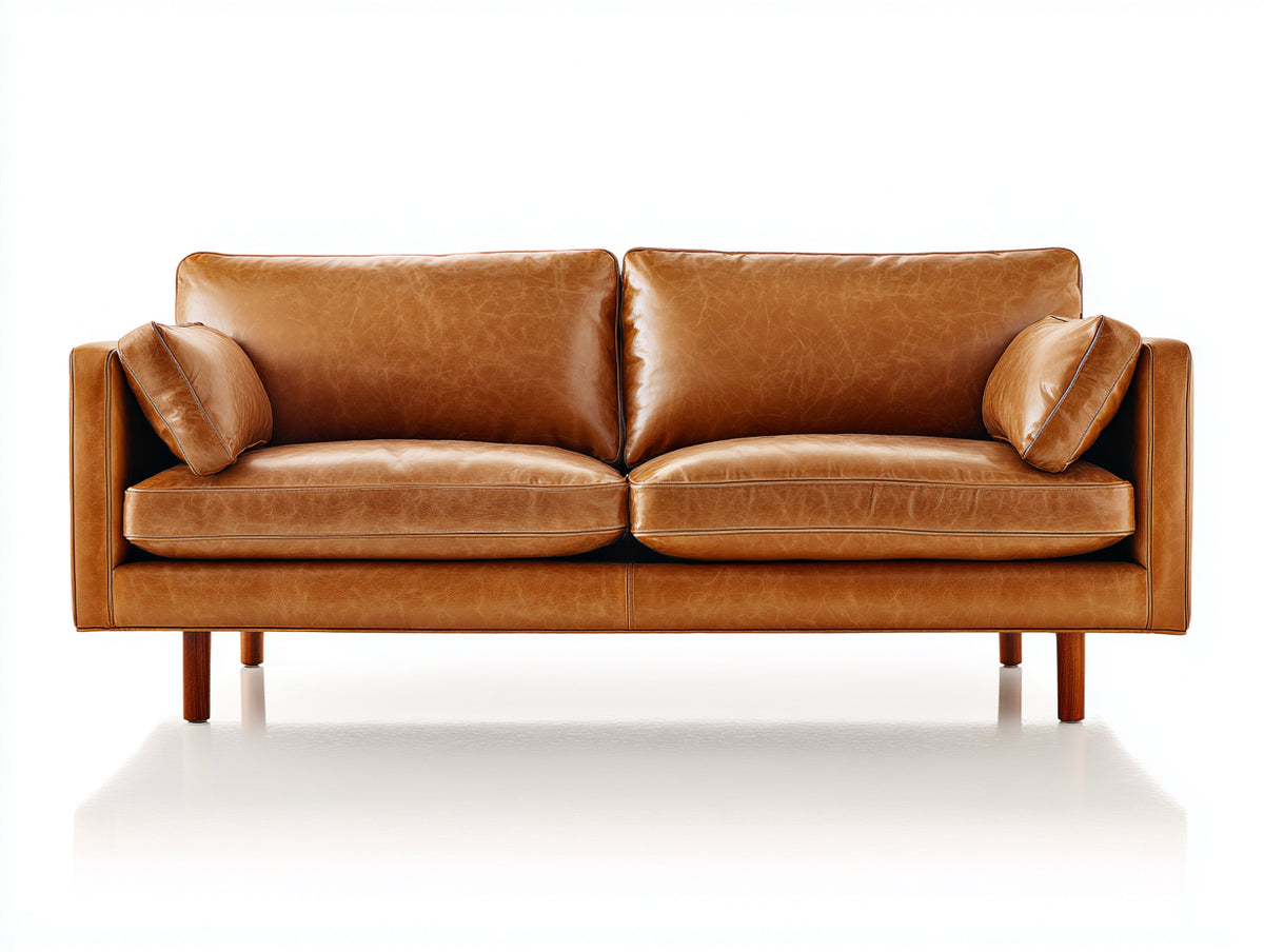 Canapé 2 places - Cuir synthétique - 220 x 90 x 82 cm - Marron - Style contemporain