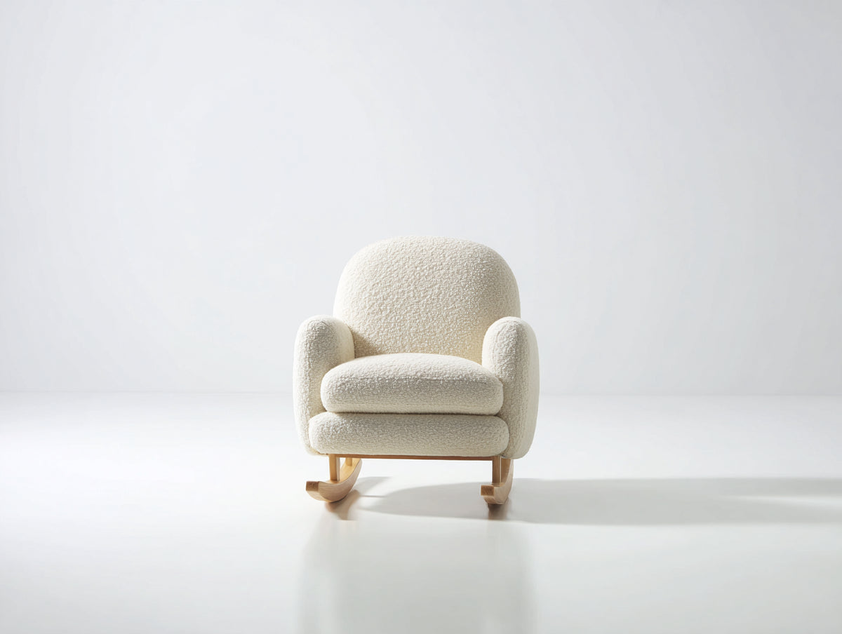 Fauteuil à bascule - tissu bouclé - bois - 69 x 74 x 83 cm - écru-bois clair - style moderne compact