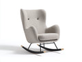 Fauteuil à bascule - tissu bouclé - métal - bois - 87 x 77 x 104 cm - gris clair-noir-bois naturel - style contemporain à dossier haut