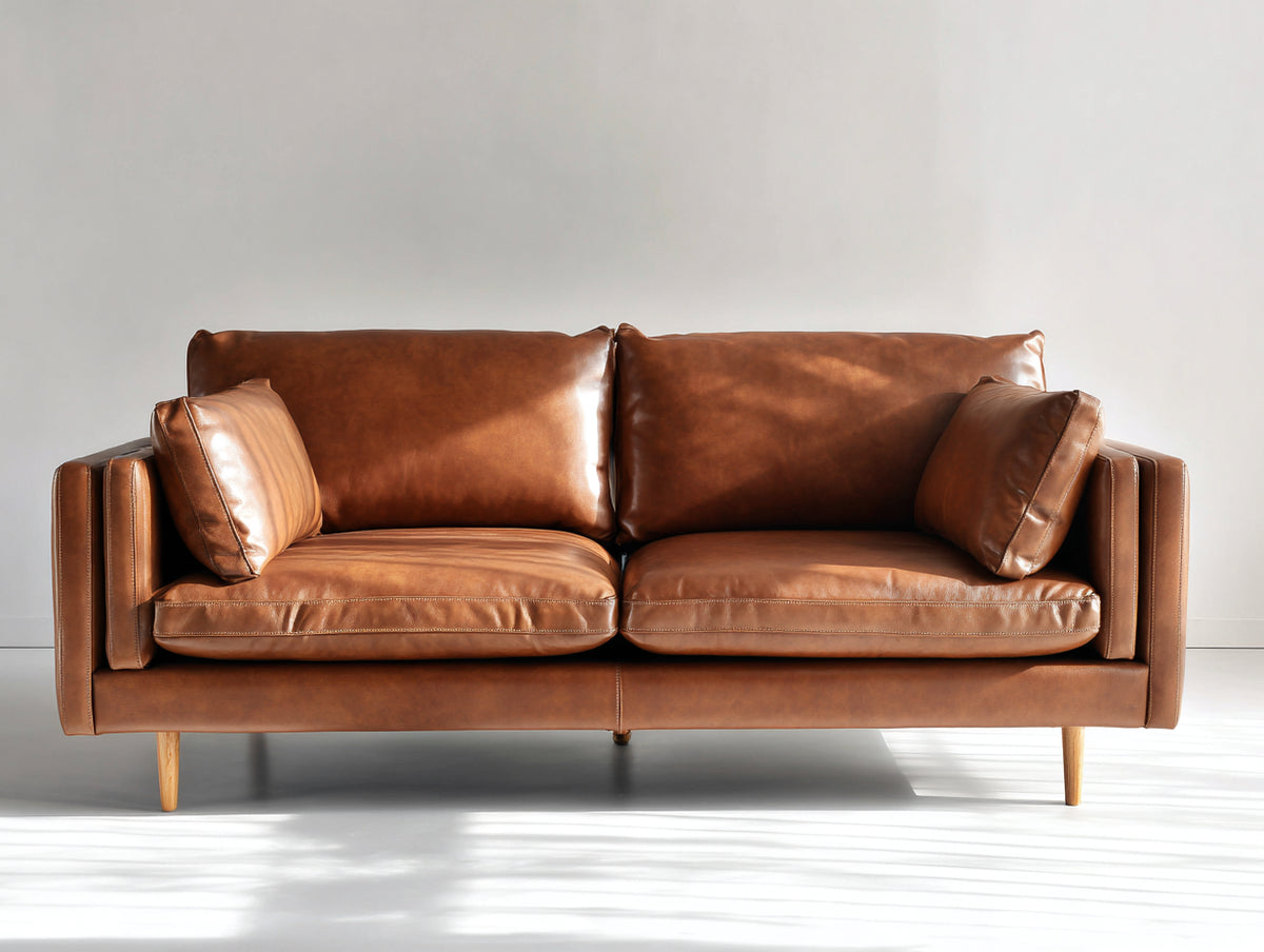 Canapé 2 places - Cuir synthétique - 200 x 90 x 82 cm - Marron - Style contemporain