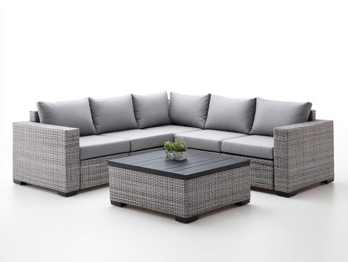 Canapé de jardin - Résine tressée-Tissu - 260 x 260 x 74 cm - Gris-Anthracite - Style contemporain