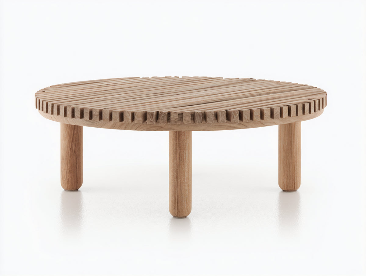 Table de jardin - bois - 110 x 110 x 42 cm - bois clair - style organique avec plateau ajouré