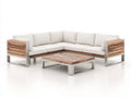 Canapé de jardin - Métal-Bois-Tissu - 242 x 242 x 77 cm - Bois naturel-Blanc-Argent - Style moderne