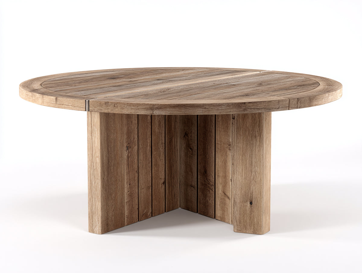 Table de jardin - bois - 140 x 140 x 75 cm - bois grisé - style rustique avec piètement central