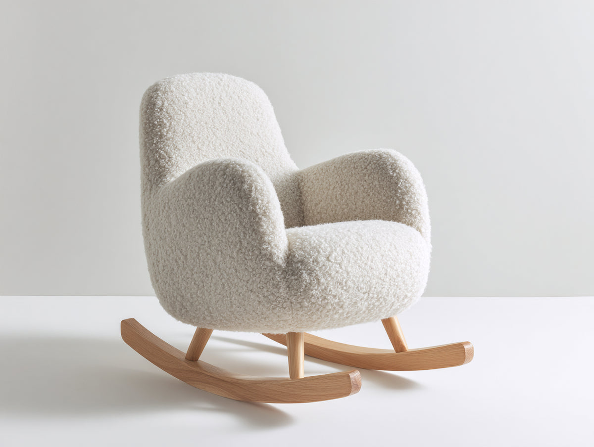 Fauteuil à bascule - tissu bouclé - bois - 78 x 72 x 88 cm - écru-bois clair - style scandinave
