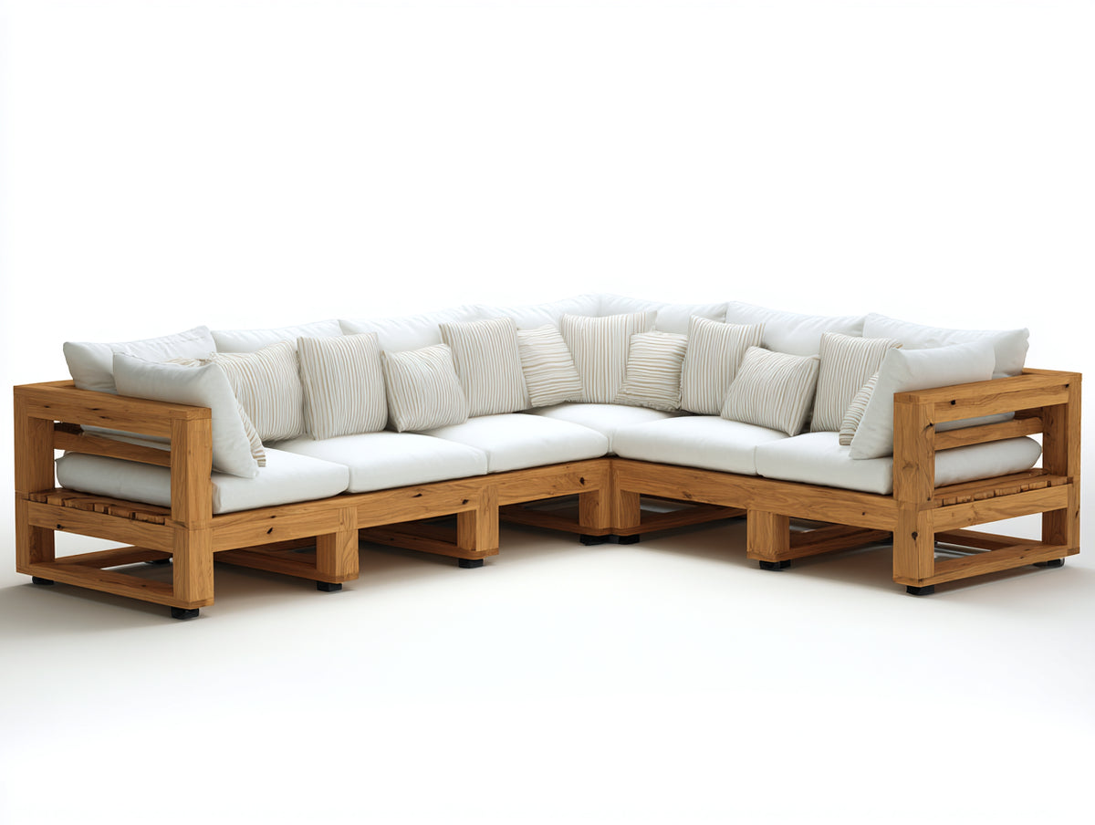 Canapé de jardin - Bois-Tissu - 315 x 245 x 78 cm - Bois naturel-Blanc - Style contemporain