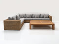 Canapé de jardin - Résine tressée-Tissu-Bois - 305 x 225 x 76 cm - Brun-Gris-Bois naturel - Style contemporain