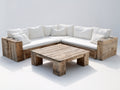 Canapé de jardin - Bois-Tissu - 235 x 235 x 76 cm - Bois vieilli-Blanc - Style rustique