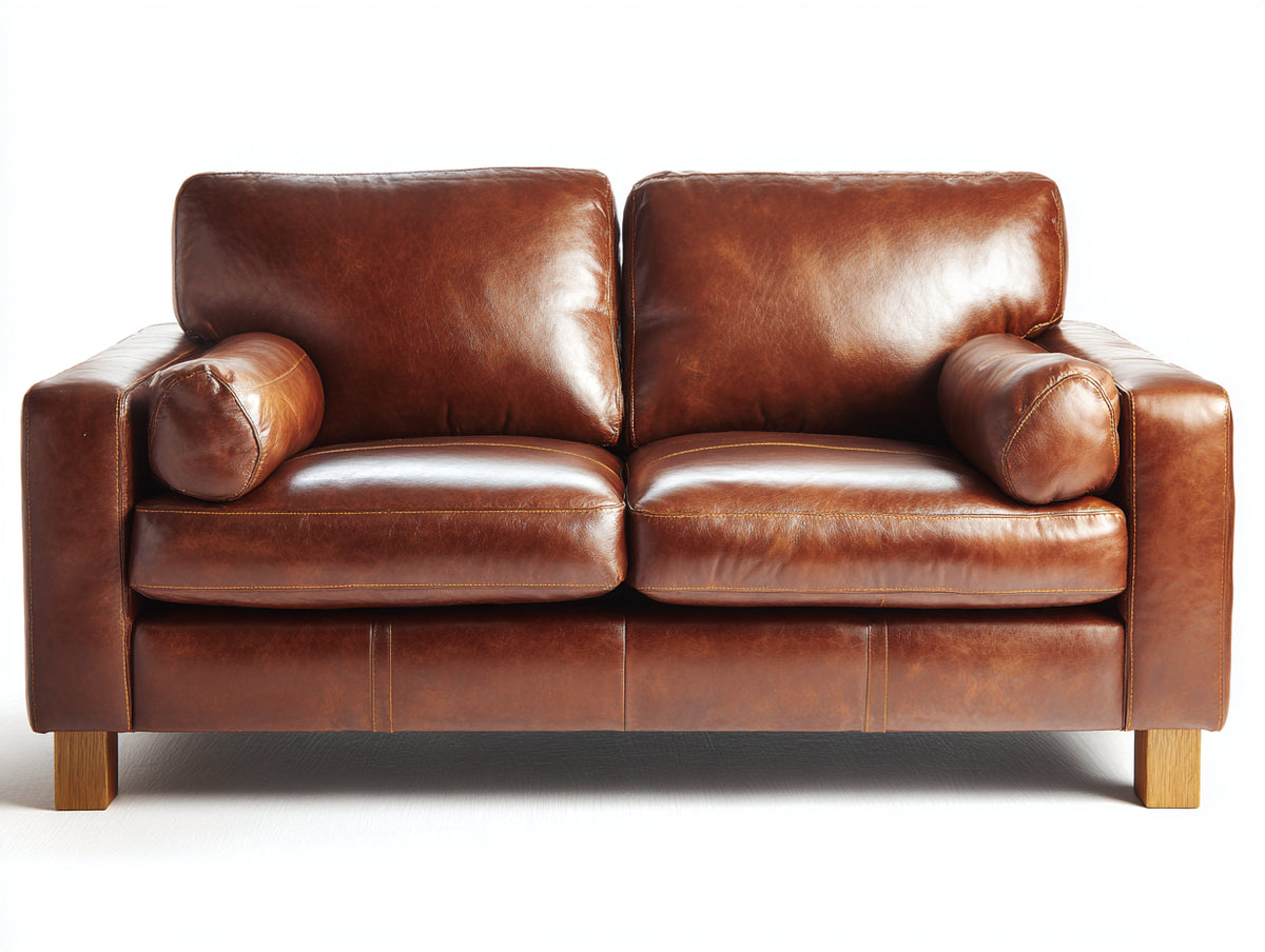 Canapé 2 places - Cuir - 220 x 95 x 82 cm - Marron - Style contemporain