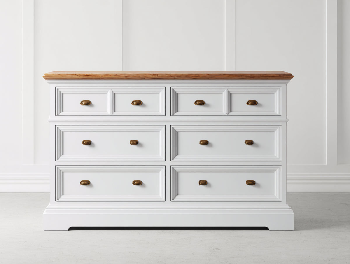Commode - Bois-Métal - 120 x 45 x 90 cm - Blanc-Bois naturel - Style classique