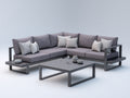 Canapé de jardin - Métal-Tissu-Bois - 242 x 242 x 78 cm - Anthracite-Gris taupe - Style moderne