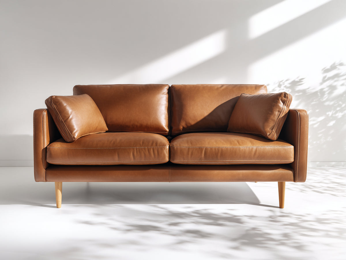 Canapé 2 places - Cuir synthétique - 210 x 90 x 82 cm - Marron - Style contemporain