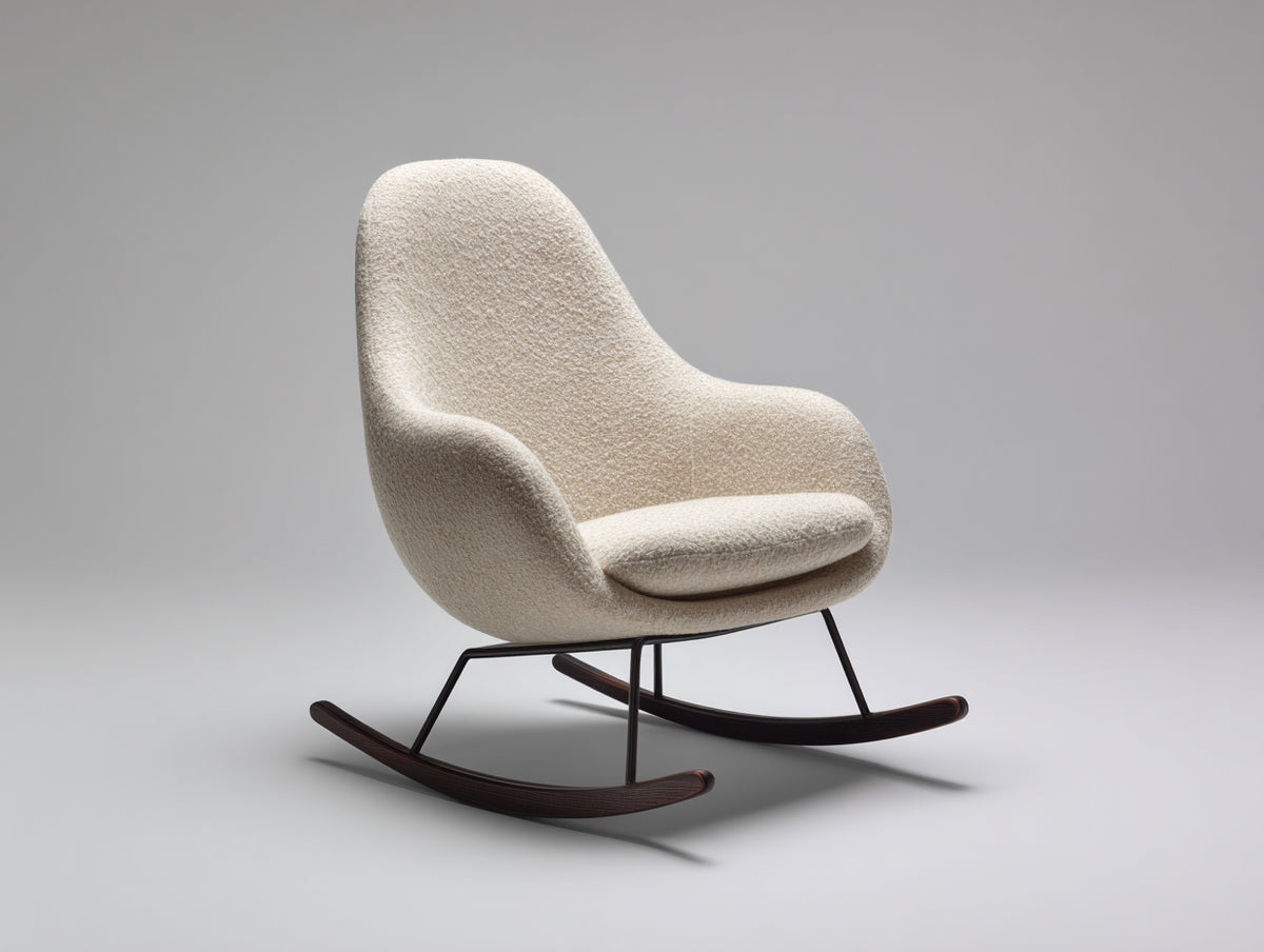 Fauteuil à bascule - tissu bouclé - métal - bois - 86 x 72 x 94 cm - écru-brun foncé-noir - style moderne