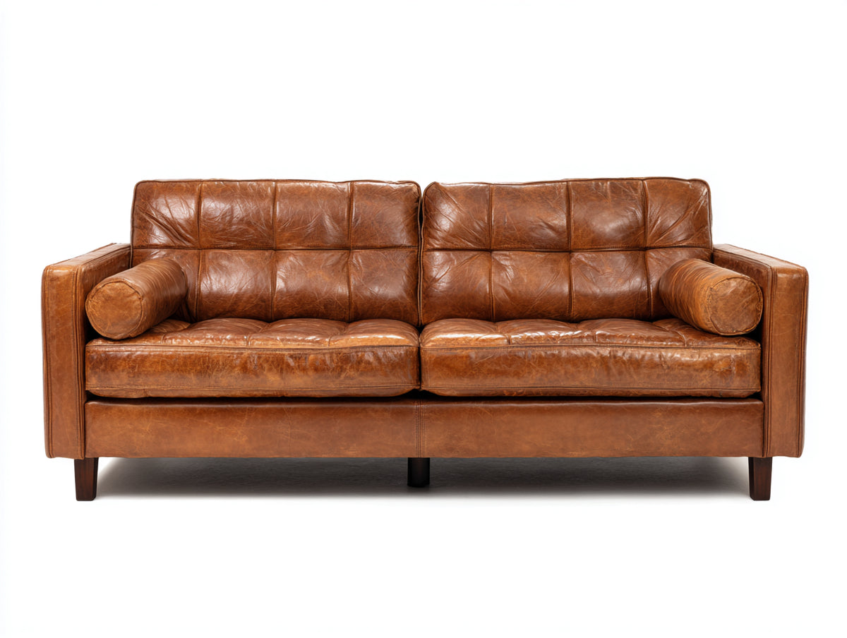 Canapé 2 places - Cuir synthétique - 230 x 95 x 85 cm - Marron - Style vintage