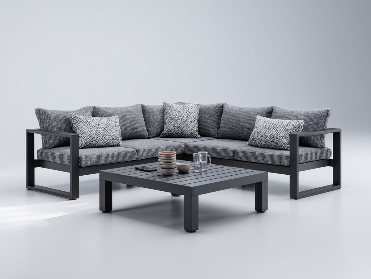 Canapé de jardin - Métal-Tissu - 240 x 240 x 78 cm - Anthracite-Gris - Style moderne