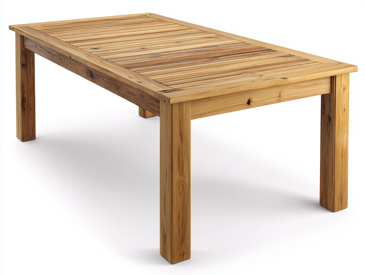 Table de jardin - bois - 180 x 90 x 75 cm - bois miel - style rustique avec plateau rectangulaire à lattes
