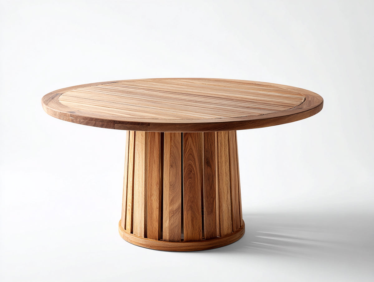Table de jardin - bois - 135 x 135 x 75 cm - bois brun - style architectural avec pied central ajouré