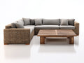 Canapé de jardin - Résine tressée-Tissu-Bois - 300 x 220 x 75 cm - Brun-Grège-Bois naturel - Style contemporain