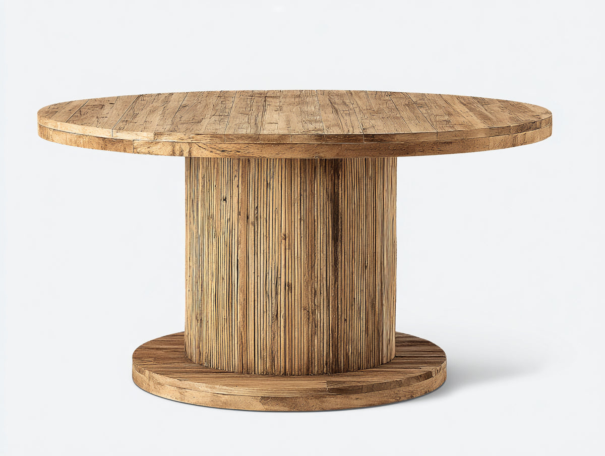 Table de jardin - bois - 138 x 138 x 75 cm - bois brun clair - style rustique avec pied central nervuré