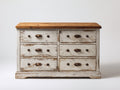 Commode - Bois - 140 x 45 x 85 cm - Blanc-Bois naturel - Style classique