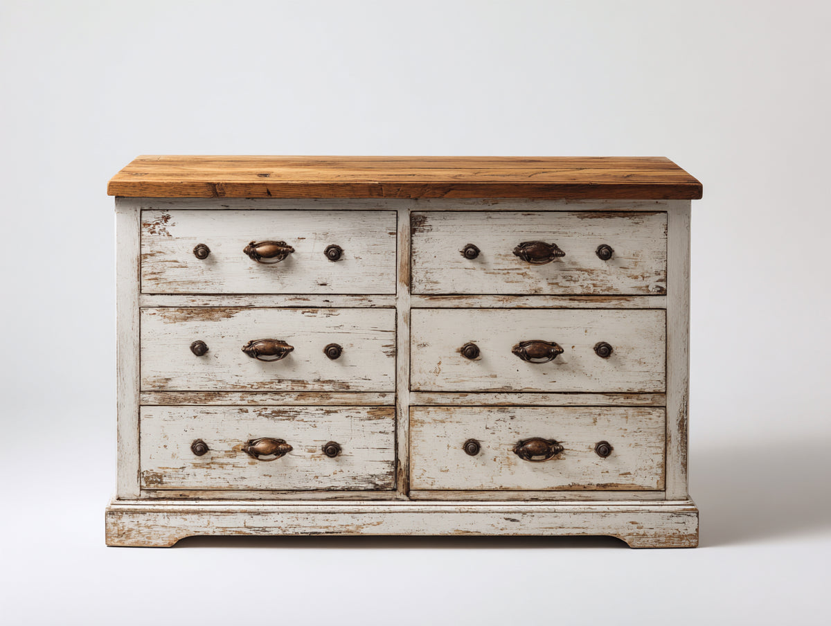 Commode - Bois - 140 x 45 x 85 cm - Blanc-Bois naturel - Style classique