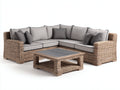 Canapé de jardin - Résine tressée-Tissu-Bois - 246 x 246 x 77 cm - Brun naturel-Gris clair-Anthracite - Style contemporain