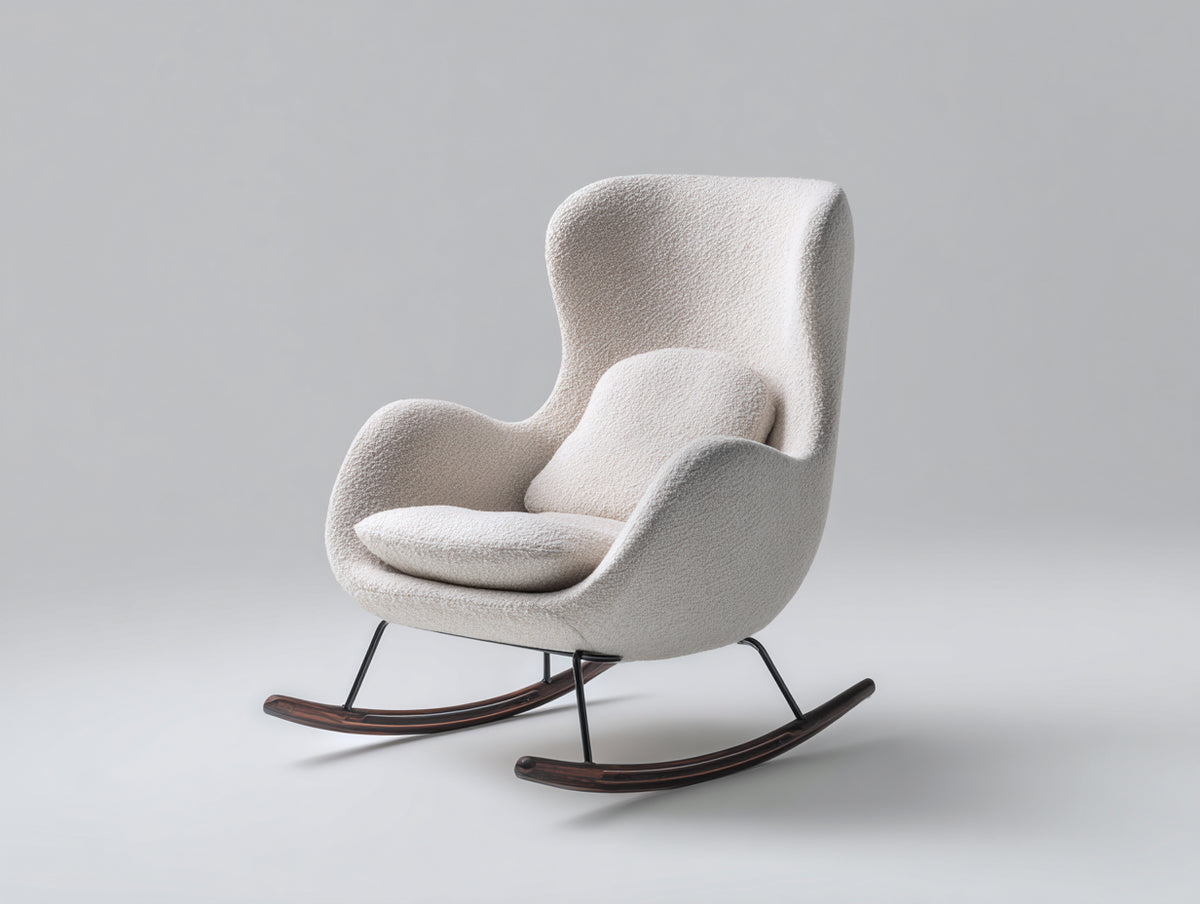Fauteuil à bascule - tissu bouclé - métal - bois - 89 x 77 x 105 cm - écru-brun foncé-noir - style contemporain